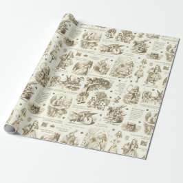 Alice in Wonderland Sepia Beige Toile Quotes Cadeaupapier