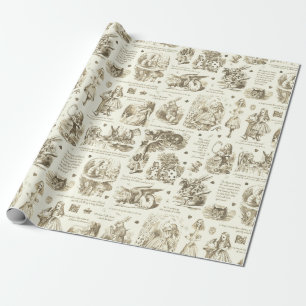 Alice in Wonderland Sepia Beige Toile Quotes Cadeaupapier