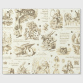 Alice in Wonderland Sepia Beige Toile Quotes Cadeaupapier (Vlak)