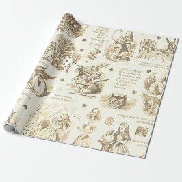 Alice in Wonderland Sepia Beige Toile Quotes Cadeaupapier