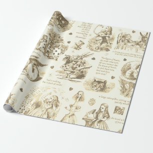 Alice in Wonderland Sepia Beige Toile Quotes Cadeaupapier