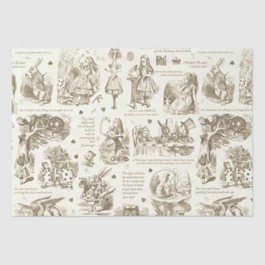 Alice in Wonderland Sepia Beige Toile Quotes Tissuepapier (Voorkant)