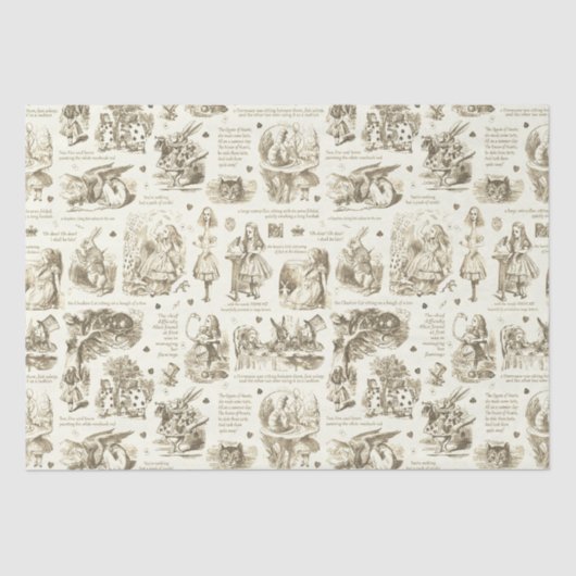 Alice in Wonderland Sepia Beige Toile Quotes Tissuepapier (Voorkant)