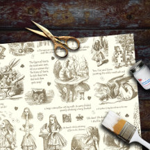 Alice in Wonderland Sepia Beige Toile Quotes