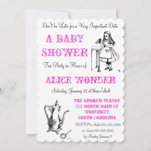 Alice in Wonderland Shower Invitation Kaart (Achterkant)