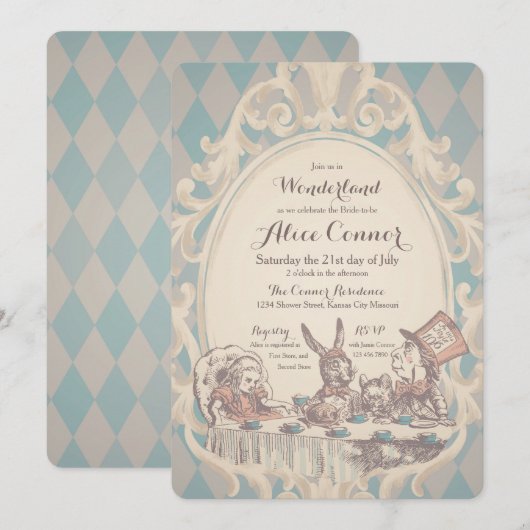 Alice in Wonderland Shower Invitations Kaart (Voorkant / Achterkant)