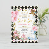 Alice in Wonderland Sip & See Tea Party Baby Meisj Kaart (Staand voorkant)