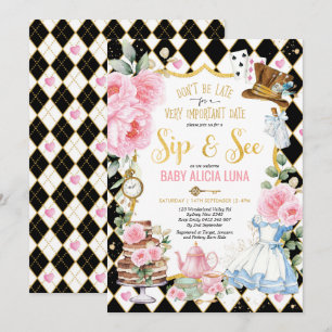 Alice in Wonderland Sip & See Tea Party Baby Meisj Kaart