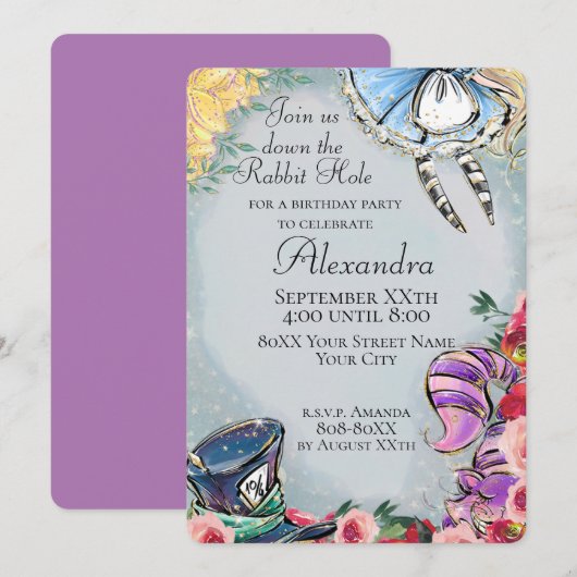 Alice in Wonderland Sprookje Thema Kaart (Voorkant / Achterkant)