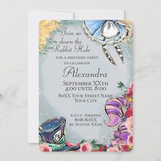 Alice in Wonderland Sprookje Thema Kaart (Voorkant)