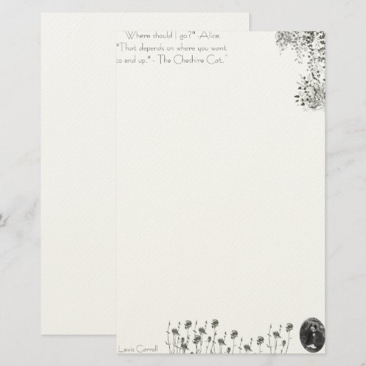 Alice in Wonderland Stationary Lewis Carroll Briefpapier (Voorkant / Achterkant)