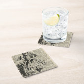 Alice in Wonderland Stencil op Oude Pagina Kartonnen Onderzetters (Insitu)