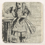 Alice in Wonderland  Stencil op Oude Pagina Kartonnen Onderzetters (Voorkant)