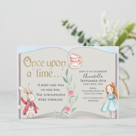 Alice in Wonderland Storybook Waterverf Kaart (Staand voorkant)