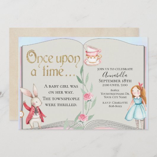 Alice in Wonderland Storybook Waterverf Kaart (Voorkant / Achterkant)