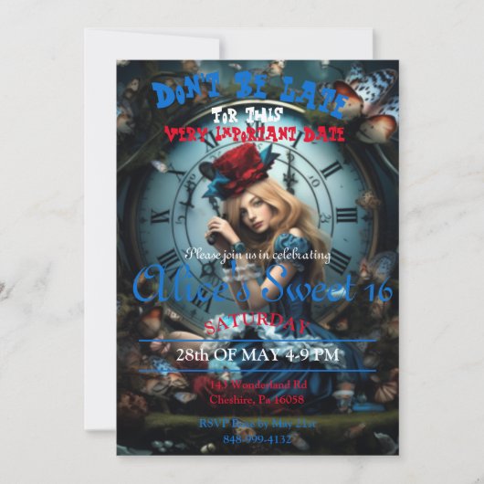 Alice in Wonderland Sweet 16 Uitnodiging (Voorkant)