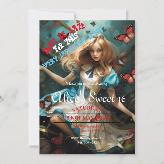 Alice in Wonderland Sweet 16 uitnodigingen (Voorkant)