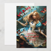 Alice in Wonderland Sweet 16 uitnodigingen (Voorkant / Achterkant)