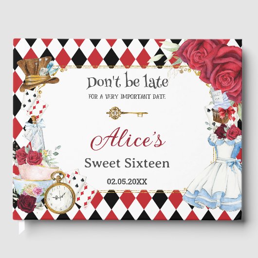 Alice in Wonderland Sweet 16 Verjaardag Bruids Bab Gastenboek (Voorkant)