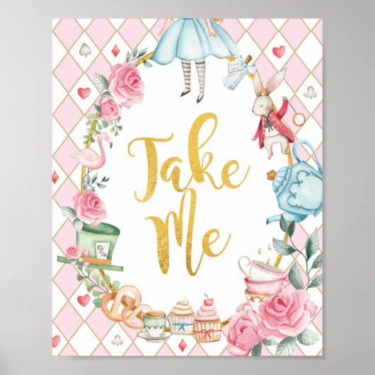 Alice in Wonderland TAKE ME Party Favors Sign Poster (Voorkant)