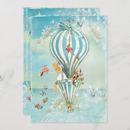 Alice in Wonderland Tea bij uitnodigingen van 4:00 (Voorkant / Achterkant)