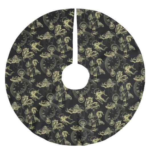 Alice in Wonderland Tea Black Gold Tree Skirt Kerstboom Rok (Voorkant)