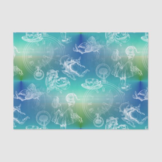 Alice in Wonderland Tea Blue Green Tissue Paper Tissuepapier (Voorkant)