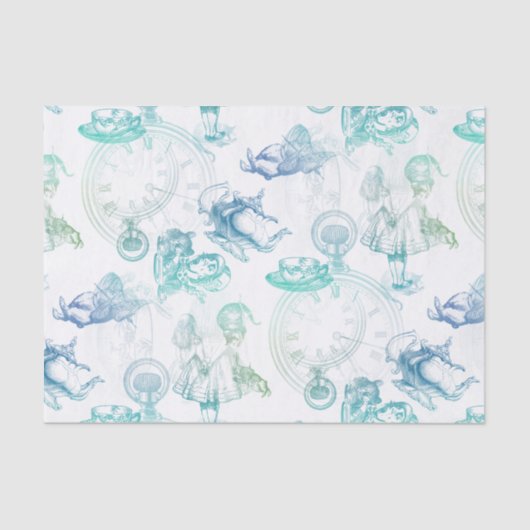 Alice in Wonderland Tea Blue Green Tissue Paper Tissuepapier (Voorkant)