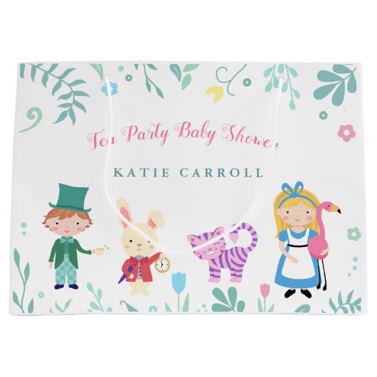 Alice in Wonderland Tea Party Baby shower Groot Cadeauzakje (Voorkant)