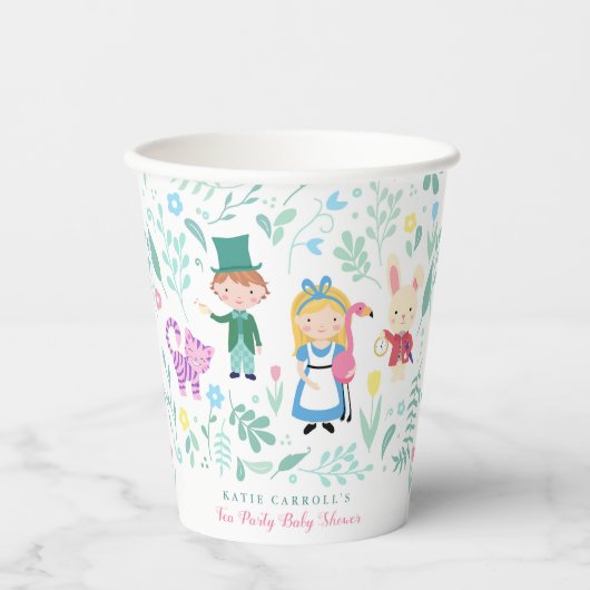 Alice in Wonderland Tea Party Baby shower Papieren Bekers (Voorkant)