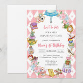 Alice in Wonderland Tea Party Birthday Invitation Kaart (Voorkant / Achterkant)