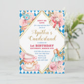 Alice in Wonderland Tea Party Birthday Invitation Kaart (Staand voorkant)
