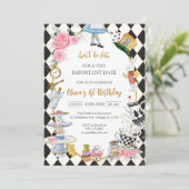 Alice in Wonderland Tea Party Birthday Invitation Kaart (Staand voorkant)