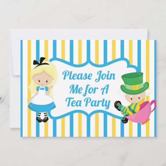 Alice in Wonderland Tea Party Birthday Invitation Kaart (Voorkant)