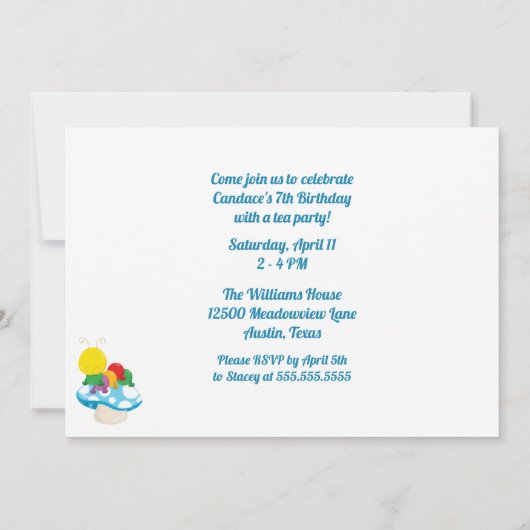 Alice in Wonderland Tea Party Birthday Invitation Kaart (Achterkant)