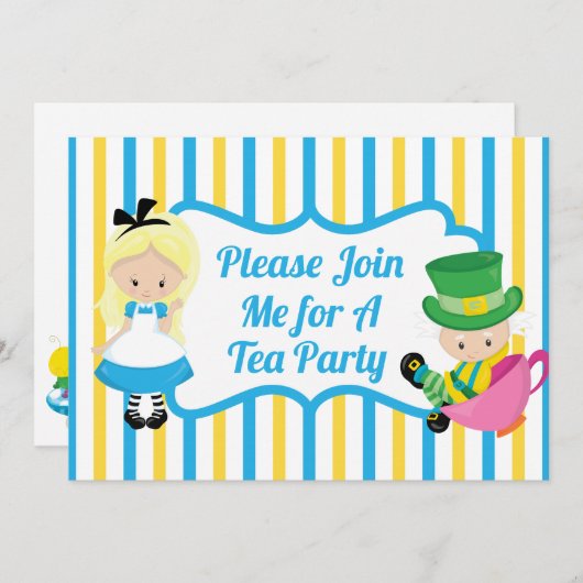 Alice in Wonderland Tea Party Birthday Invitation Kaart (Voorkant / Achterkant)
