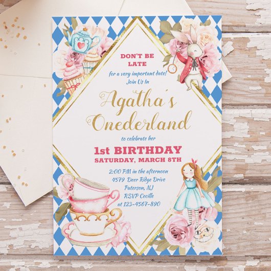 Alice in Wonderland Tea Party Birthday Invitation Kaart