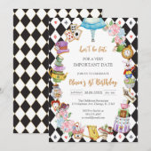 Alice in Wonderland Tea Party Birthday Invitation Kaart (Voorkant / Achterkant)
