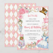 Alice in Wonderland Tea Party Birthday Invitation Kaart (Voorkant / Achterkant)