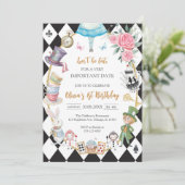 Alice in Wonderland Tea Party Birthday Invitation Kaart (Staand voorkant)