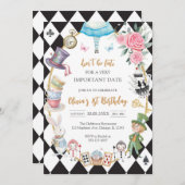 Alice in Wonderland Tea Party Birthday Invitation Kaart (Voorkant / Achterkant)