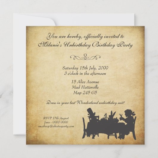 Alice in Wonderland Tea Party Birthday Kaart (Achterkant)