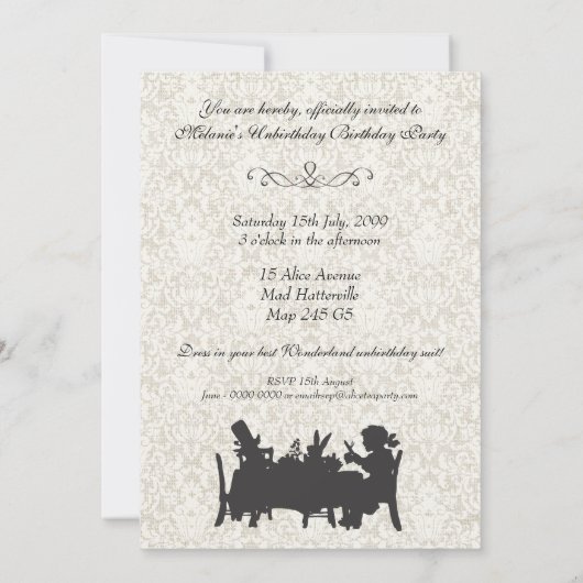 Alice in Wonderland Tea Party Birthday Kaart (Achterkant)