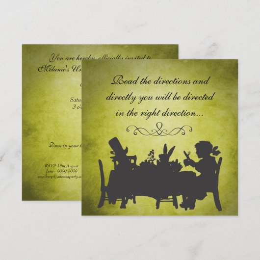 Alice in Wonderland Tea Party Birthday Kaart (Voorkant / Achterkant)