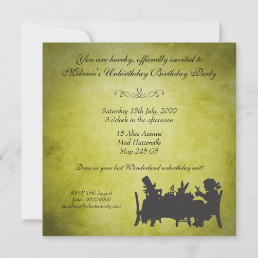 Alice in Wonderland Tea Party Birthday Kaart (Achterkant)