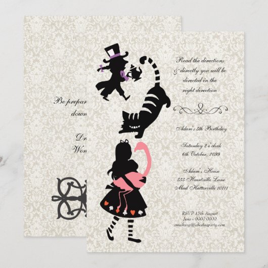 Alice in Wonderland Tea Party Birthday Kaart (Voorkant / Achterkant)