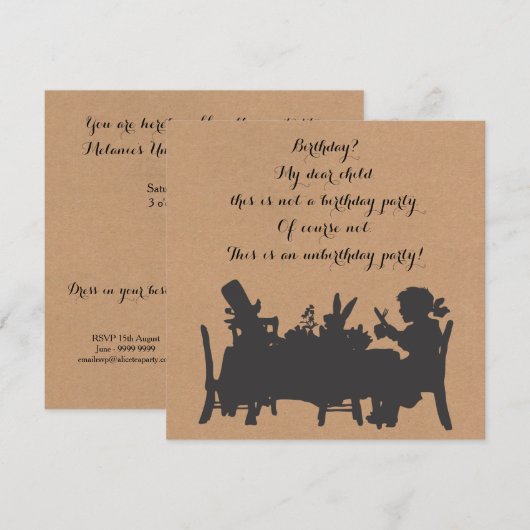 Alice in Wonderland Tea Party Birthday Kaart (Voorkant / Achterkant)