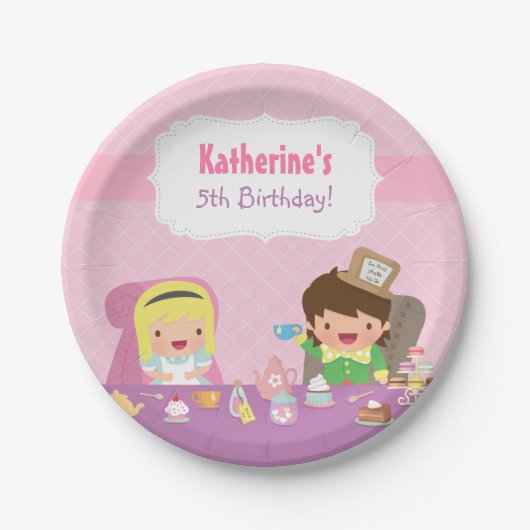 Alice in Wonderland Tea Party Birthday Supplies Papieren Bordje (Voorkant)