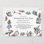Alice in Wonderland Tea Party Blauwe Strepen Kaart (Voorkant)