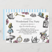 Alice in Wonderland Tea Party Blauwe Strepen Kaart (Voorkant / Achterkant)